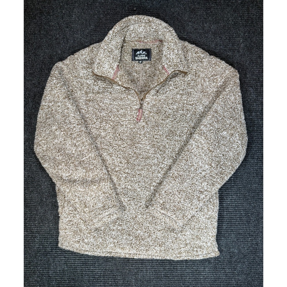 Alpine Sherpa Mens 1/4 Zip Pullover Fleece Jacket Tan Beige Size Medium M